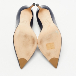 Pre Owned Sergio Rossi Navy Blue Patent Leather Pointed Toe Pumps Size 37