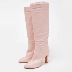 Pre Owned Sergio Rossi Pink Leather Knee Length Boots Size 41