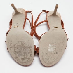 مملوكة مسبقًا Sergio Rossi Brown Leather Leaf Detail Slingback Sandals Size 37