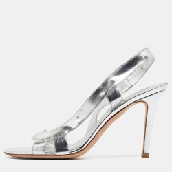 Silver Leather Strappy Slingback Sandals