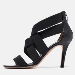 Black Patent And Fabric Strappy Sandals