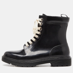 Black Rubber Up Ankle Boots