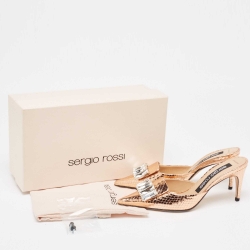 Pre Owned Sergio Rossi Metallic Python Embossed SR1 Pointed Toe Mules Size 37