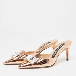 Pre Owned Sergio Rossi Metallic Python Embossed SR1 Pointed Toe Mules Size 37