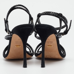 Pre Owned Sergio Rossi Black Patent Leather and Suede Crystals Embellished Ankle Wrap Sandals Size 36