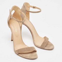 Pre Owned Sergio Rossi Beige Suede Ankle Strap Sandals Size 37