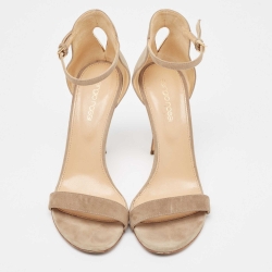 Pre Owned Sergio Rossi Beige Suede Ankle Strap Sandals Size 37