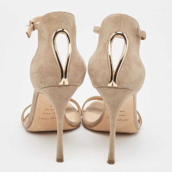 Pre Owned Sergio Rossi Beige Suede Ankle Strap Sandals Size 37