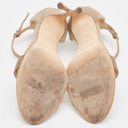 Pre Owned Sergio Rossi Beige Suede Ankle Strap Sandals Size 37