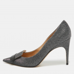 Silver Glitter And Crystal Embellished Pointed Toe Pumps