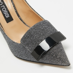 Pre Owned Sergio Rossi Silver Glitter and Crystal Embellished Pointed Toe Pumps Size 41