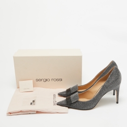 Pre Owned Sergio Rossi Silver Glitter and Crystal Embellished Pointed Toe Pumps Size 41