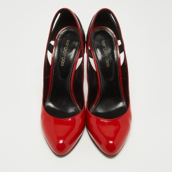 Pre Owned Sergio Rossi Red/Black Patent and Leather Cut Out Pumps Size 39