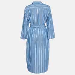 Pre Owned S'Max Mara Blue Striped Cotton Midi Dress M