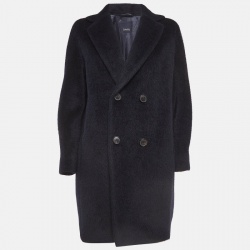 Navy Blue Wool Blend Double Breasted Coat