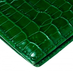 Smythson Green Croc Embossed Leather Mara Passport Cover