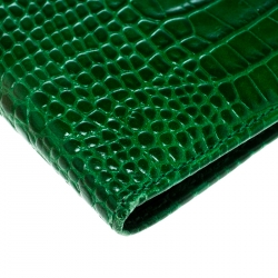 Smythson Green Croc Embossed Leather Mara Passport Cover