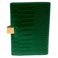 Smythson Green Croc Embossed Leather Mara Passport Cover