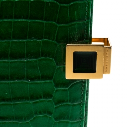 Smythson Green Croc Embossed Leather Mara Passport Cover