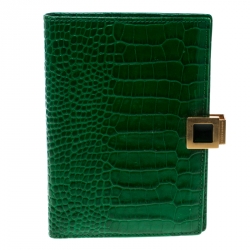 Smythson Green Croc Embossed Leather Mara Passport Cover