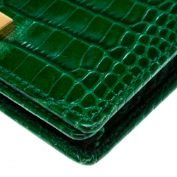 Smythson Green Croc Embossed Leather Card Holder
