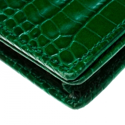 Smythson Green Croc Embossed Leather Card Holder