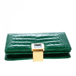 Smythson Green Croc Embossed Leather Card Holder