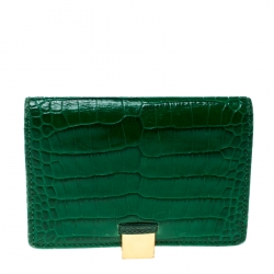 Smythson Green Croc Embossed Leather Card Holder