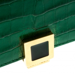 Smythson Green Croc Embossed Leather Card Holder