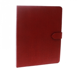 Smythson Red Lizard Embossed Leather iPad Cover