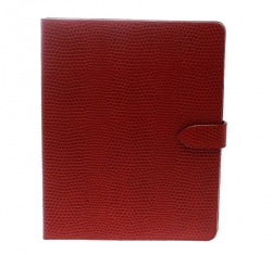 Smythson Red Lizard Embossed Leather iPad Cover