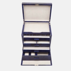 Smythson Blue Croc Embossed Leather Deluxe Jewelry Box in Mara
