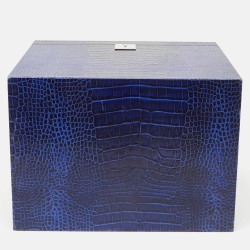 Smythson Blue Croc Embossed Leather Deluxe Jewelry Box in Mara