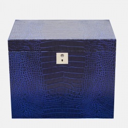 Smythson Blue Croc Embossed Leather Deluxe Jewelry Box in Mara