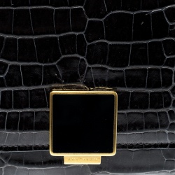 Smythson Dark Grey Croc Embossed Leather Continental Wallet