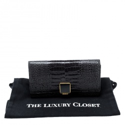 Smythson Dark Grey Croc Embossed Leather Continental Wallet