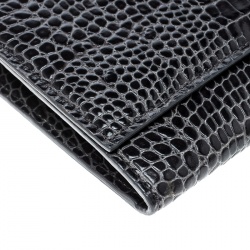 Smythson Dark Grey Croc Embossed Leather Continental Wallet