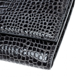 Smythson Dark Grey Croc Embossed Leather Continental Wallet