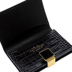 Smythson Dark Grey Croc Embossed Leather Card Holder