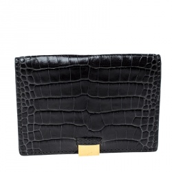 Smythson Dark Grey Croc Embossed Leather Card Holder