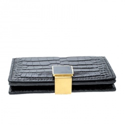 Smythson Dark Grey Croc Embossed Leather Card Holder