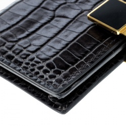 Smythson Dark Grey Croc Embossed Leather Card Holder