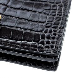 Smythson Dark Grey Croc Embossed Leather Card Holder