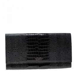 Smythson Dark Grey Croc Embossed Leather Travel Clutch