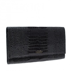 Smythson Dark Grey Croc Embossed Leather Travel Clutch