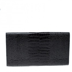 Smythson Dark Grey Croc Embossed Leather Travel Clutch