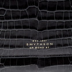 Smythson Dark Grey Croc Embossed Leather Travel Clutch