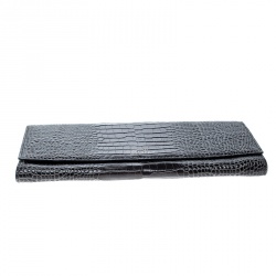Smythson Dark Grey Croc Embossed Leather Travel Clutch