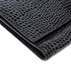 Smythson Dark Grey Croc Embossed Leather Travel Clutch