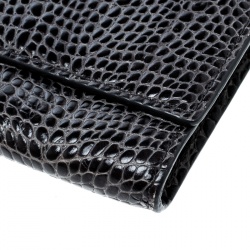 Smythson Dark Grey Croc Embossed Leather Travel Clutch